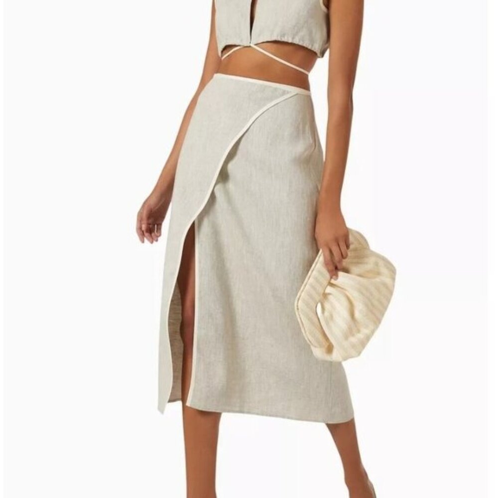 Matthew Bruch Bound Wrap Linen Midi Skirt